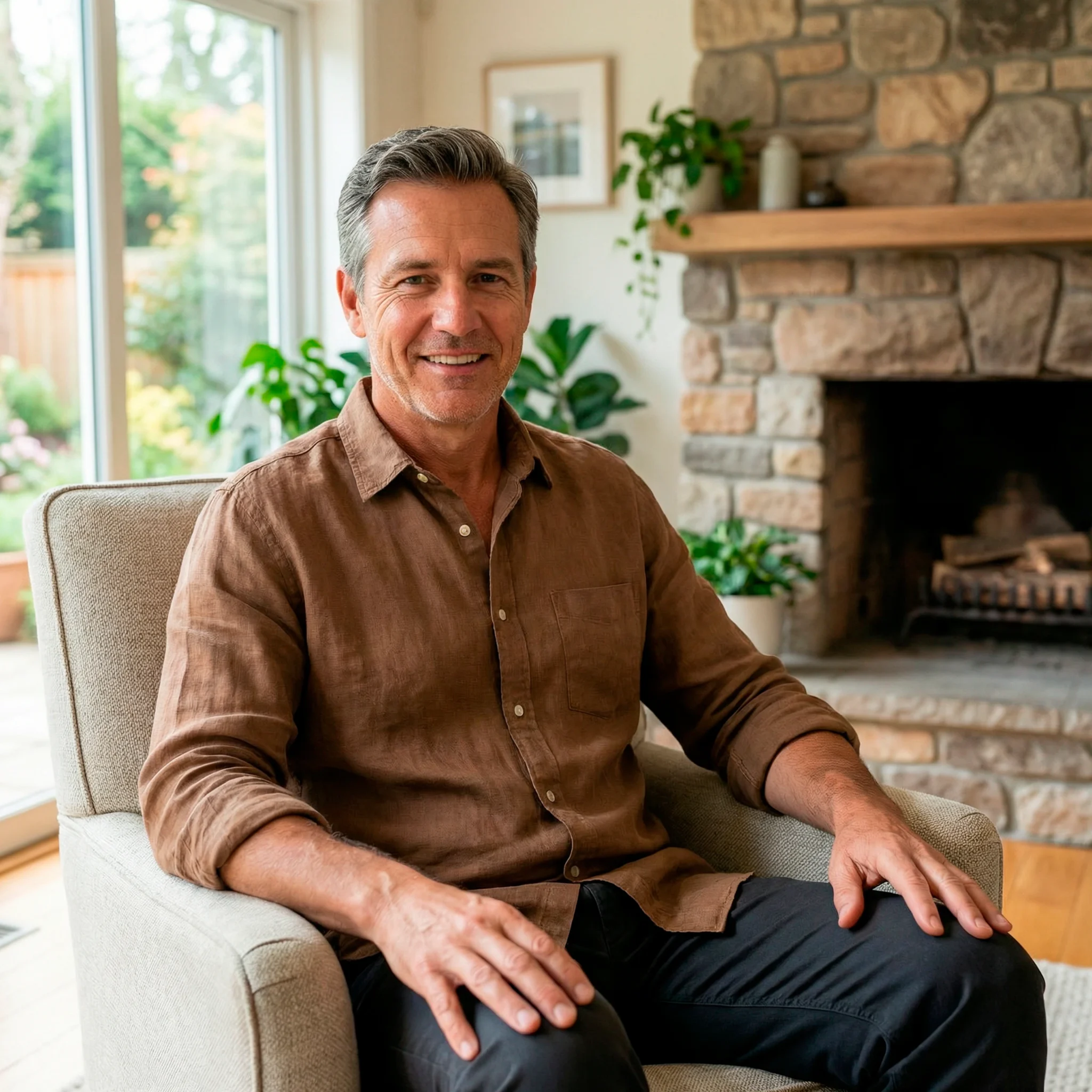 Confident mature man smiling outdoors after using TurboMan supplement