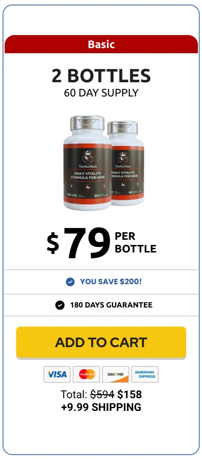 TurboMan 2 bottle package 60 day supply price 79 dollars per bottle