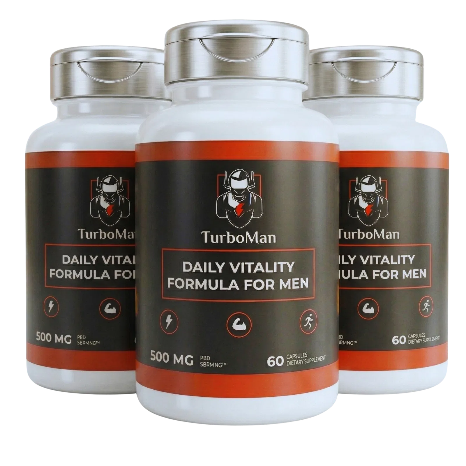 TurboMan supplement bottle with capsules for daily male vitality support